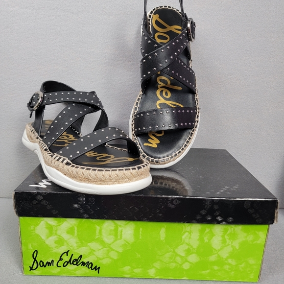 Sam Edelman Womens Sandals 8M Studded Black Espadrille Janette New With Box - Picture 3 of 11